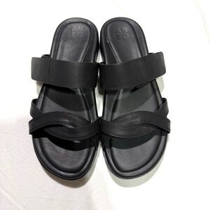 ABEO Women Black Leather Adjustable Slide Sandals Size 7 Beach Grunge Effortless